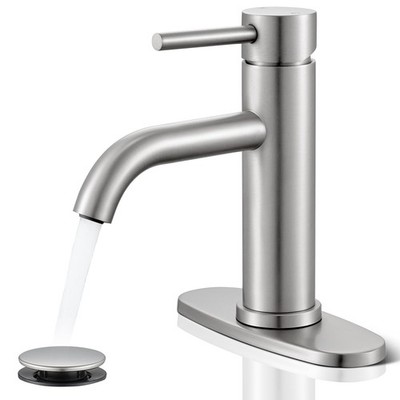 Brushed Nickel Bathroom Faucet, Single Hole Bathroom Faucet with Pop-up Drain...
