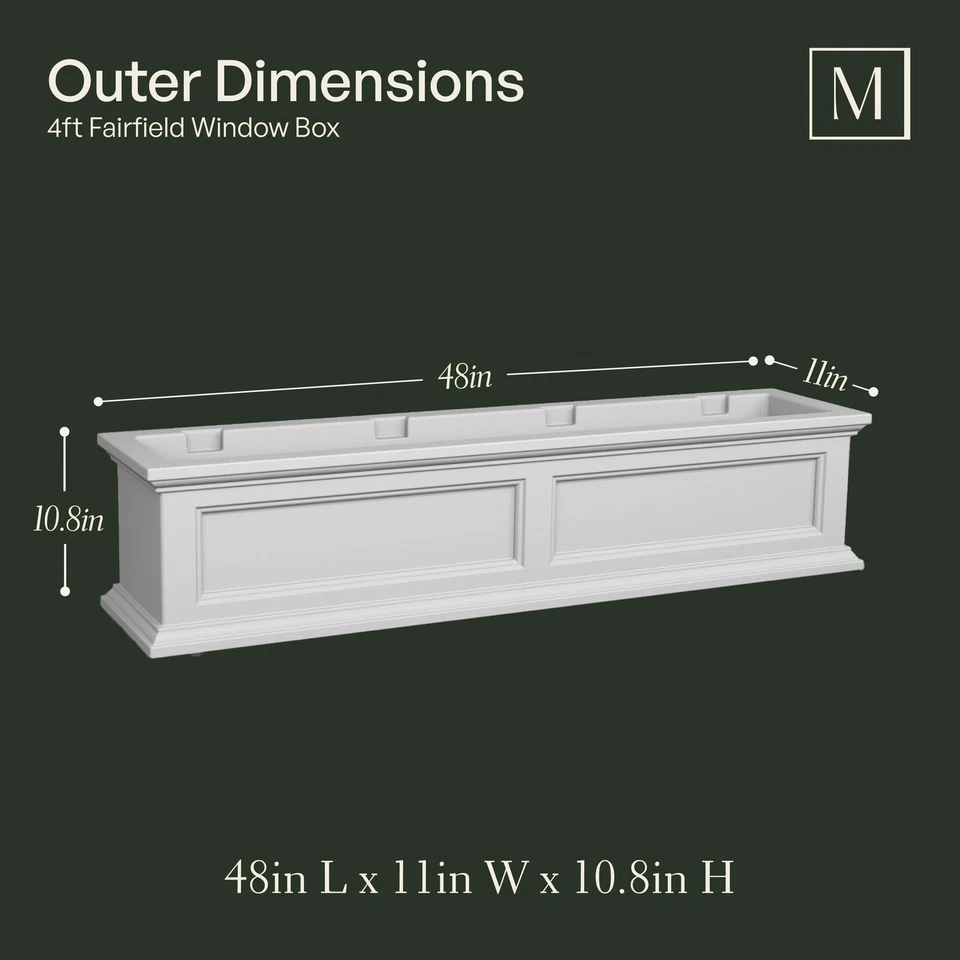 Caja de ventana Fairfield de 4 pies - jardinera independiente resistente a la intemperie para Fl... Foto 3 de 4