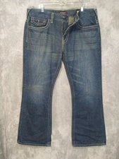 Guess Jeans Mens 38x32 Blue Denim Relaxed Boot Rancho Fit Mid Rise Dark Wash