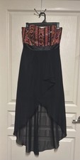 TeezeMe Strapless Bodice Size9 Med Blk Sheer Multi Clr Geo Sequins A-Line Dress