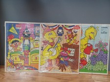 3 Vintage Playskool Sesame Street Big Bird Bert  Ernie Puzzle Jim Henson