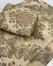 2 Vintage Croscrill Windsor STANDARD Pillow Shams Quilted Floral medallion Taupe