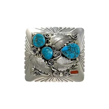 Mike Thomas Jr, Buckle, Multi-Stone, Sterling Silver, Navajo Handmade, 2 3/4"