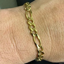 10k Yellow Gold Men&rsquo;s Figaro Link Chain Bracelet - Heavy - Vintage!