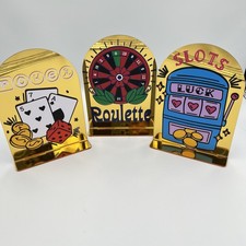 Casino Theme Party Standing Sign 3 Gold Mirrored Handmade Vinyl Art Poker, Slots