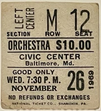 Rolling Stones Concert Ticket Stub / Baltimore Civic Center Nov 26 1969 Rare!