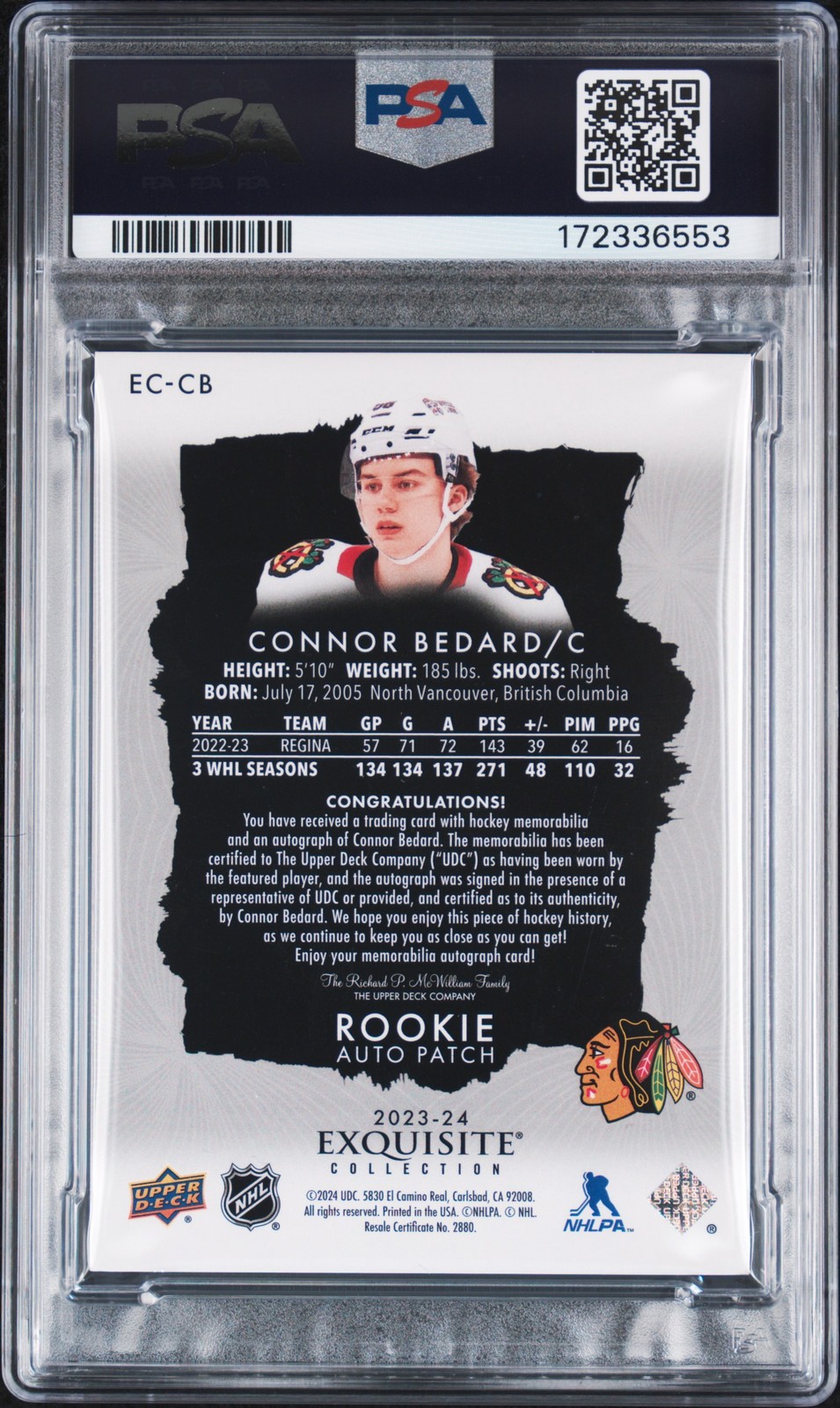 2023 #ECCB CONNOR BEDARD 23/98 PSA 9 AUTO 10 view 2