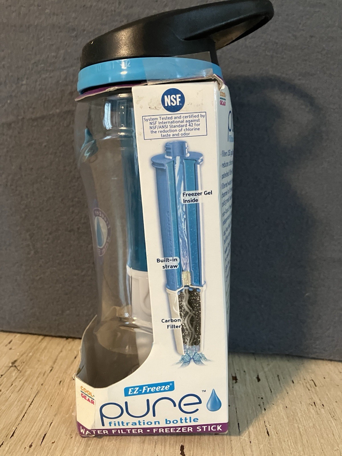 Cool Gear EZ-Freeze 24 oz Pure Filtration Water Bottle Freezer Stick Filter NEW