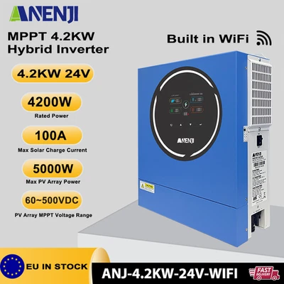 ANENJI 4.2KW 24V Solar Inverter Off-Grid Hybrid MPPT 100A Pure Sine Wave 220V 500V WIFI