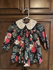 Rare Editions Girls VTG Dress Size 5 Holiday Christmas Flowers Gold Collar