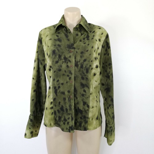 10 US Shirt Blouse Green Black Leopard 