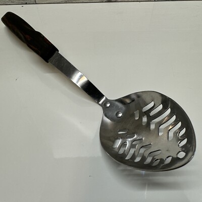 VTG Cutco No 13 Slotted Spoon Stainless Steel Brown Wood Look Handle USA Serving