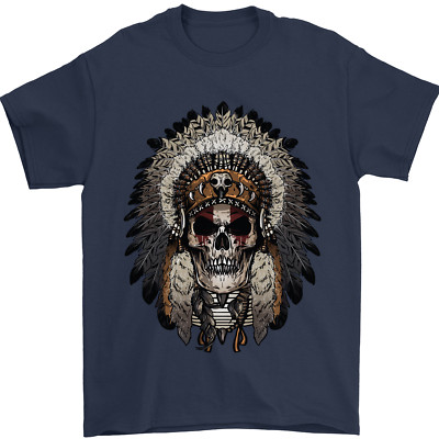 Native American Indian Skull Headdress Herren Maglietta 100% Baumwolle