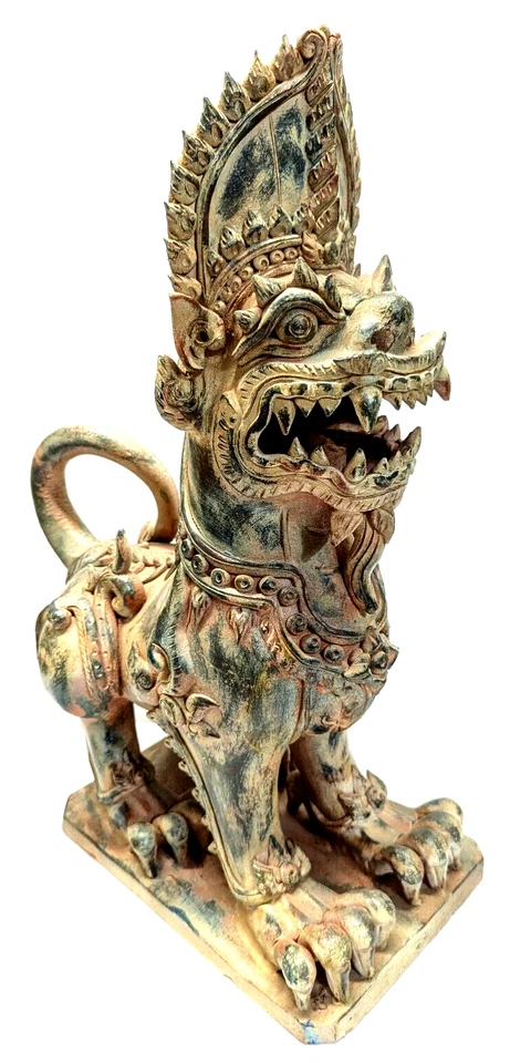 Vintage Terracotta FOO DOG Crowned Guardian Lion Statue Thailand 22"X12"x8" - Image 3 of 4