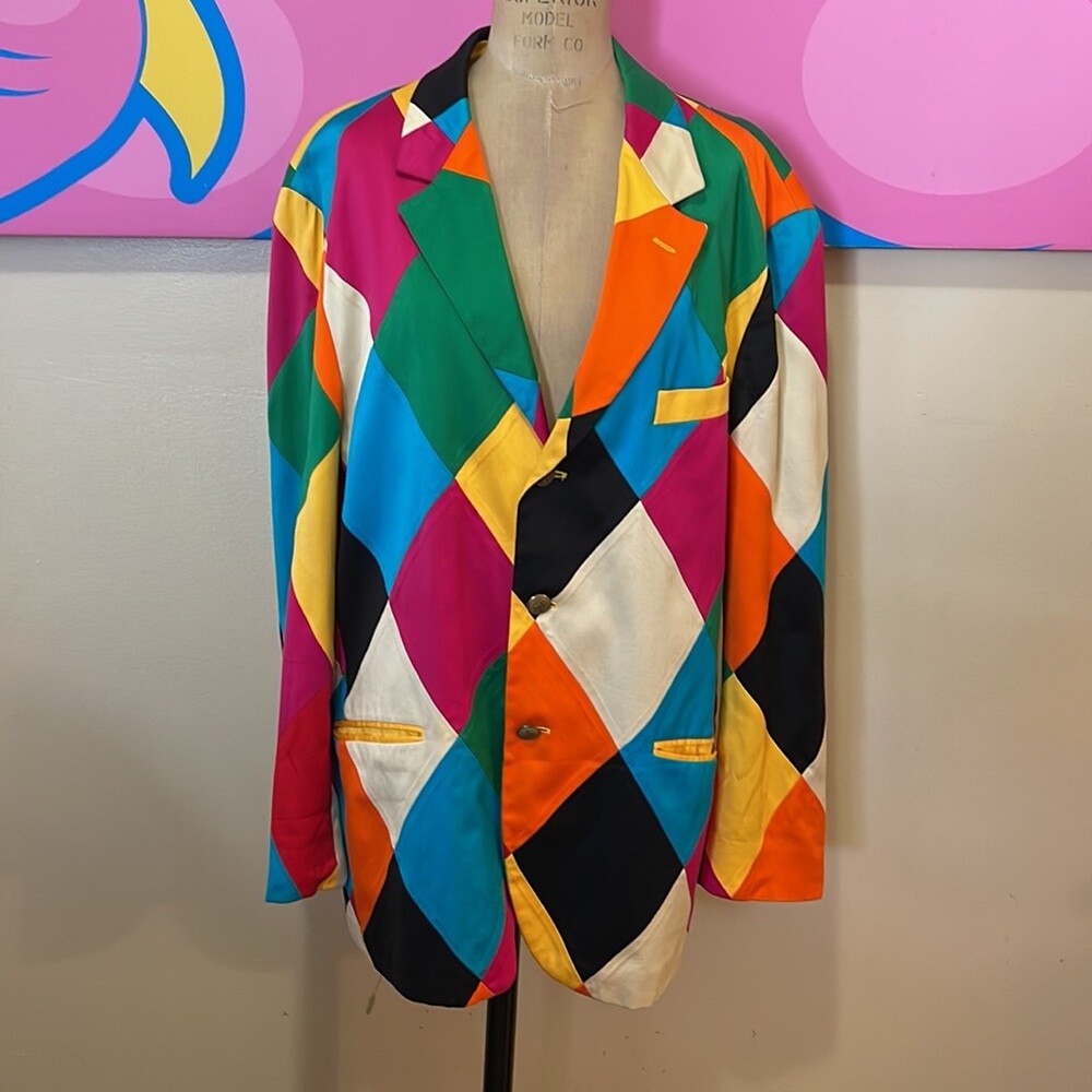 ジャケット Moschino Blazers Moschino Cheap and Chic Men's Orange Blue Harlequin Blazer