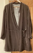 Poetry Velvet Silk Jacket Longline Size 14 Grey Lined Single Breasted Slim Lapel