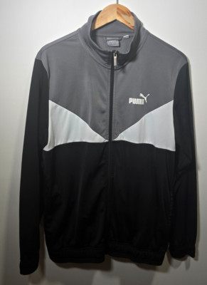PUMA Men s Full Zip Track Jacket Medium Black Gray White Retro Athletic Top