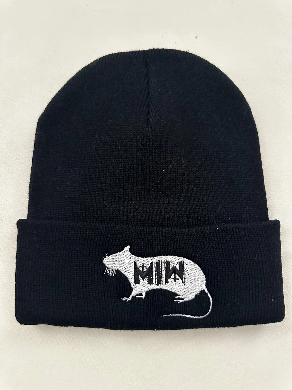 MIW Logo Knit Cuffed Beanie Hat Black One Size