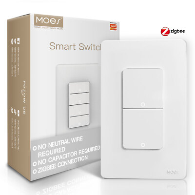 MOES Zigbee Smart Light Switch No Neutral/N+L Wire Push Button Alexa Google APP