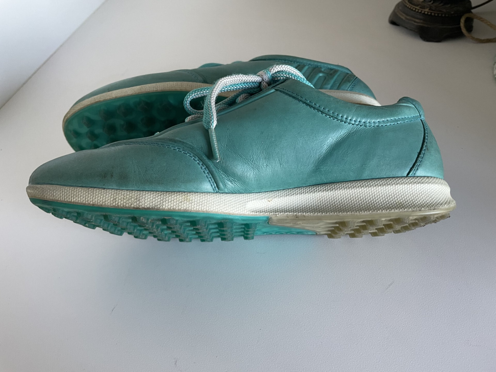 Ecco Golf Shoes Womens Size 38 Spikeless Cushioned Turcuoise Leather Sneakers