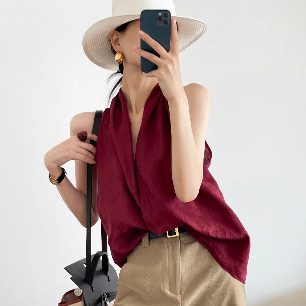 FILA Canotta donna THE ROW temperamento lino spalle scoperte scollo retrò senza maniche