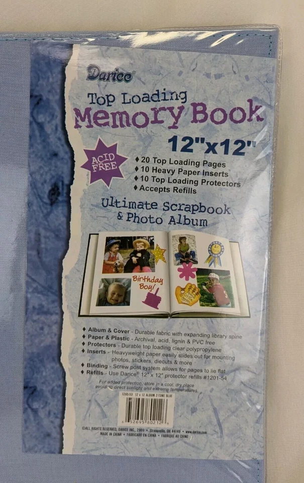 Libro de memoria/libro de chatarra 12x12" cubierta azul 20 páginas de carga superior, Darice recargable Foto 3 de 4