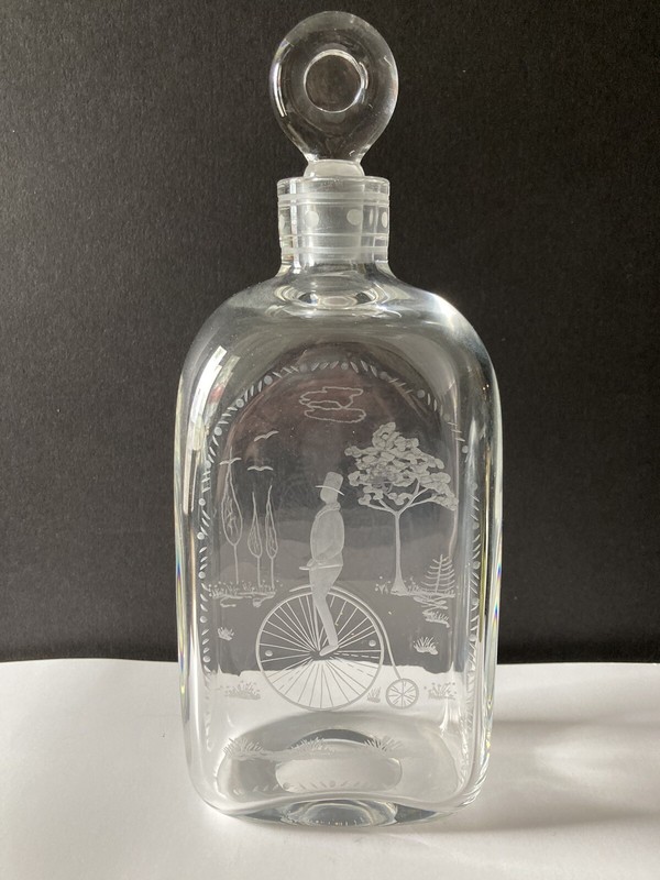 Stunning Holmegaard Man On Unicycle Decanter W/Stopper Kylle Svanlund Designer