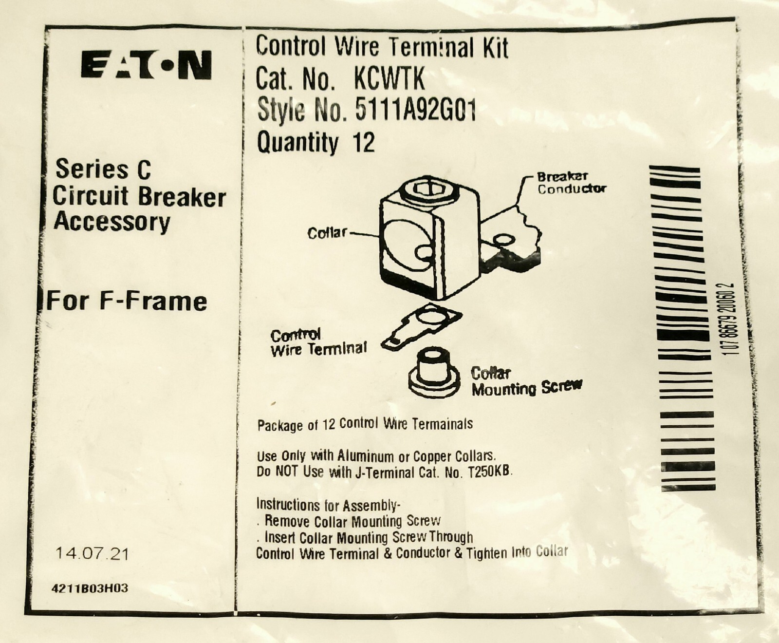 BAG OF 12 EATON CUTLER HAMMER KCWTK F Frame Breaker Control Wire