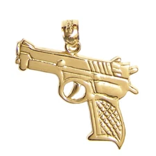 New 14k Yellow Gold Pistol Gun Pendant