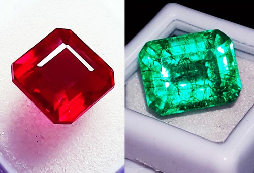 Natural Ruby & Emerald Pair 8 to 10 Ct Loose Gemstone Certified RM109 - Picture 5 of 7