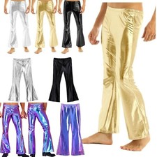 Men's Shiny Metallic Pants Athletic Disco Party Dance Jazz Flared Bell Bottom