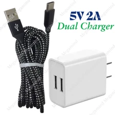 Fast Wall Charger 5V 2A Dual  AC Power Adapter 10Ft USB C Data Cable For Samsung