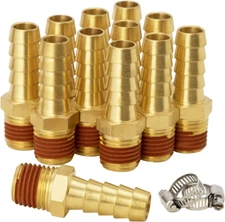 Brass Gas Line Fittings Barbed Connectors with Clamps 1/4" NPT Male Plumbing Kit