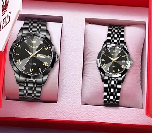 OLEVS Couple Pair Quartz Watches Luminous Calendar Date Window 3ATM Waterproof - Picture 2 of 11