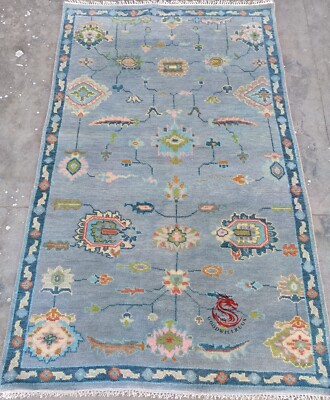 Modern Hand Knotted Oushak Rug Grey & Pink Color Area Rug For Living Room Office
