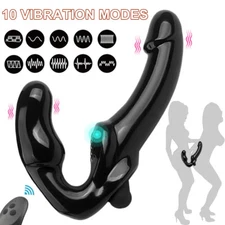 Double Vibrator Anal Strap On Harness Dildo Dong Pegging Sex Toys for Couple US