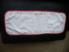 Floral CHRISTMAS Hand Embroidery White Linen TABLE RUNNER Free Ship