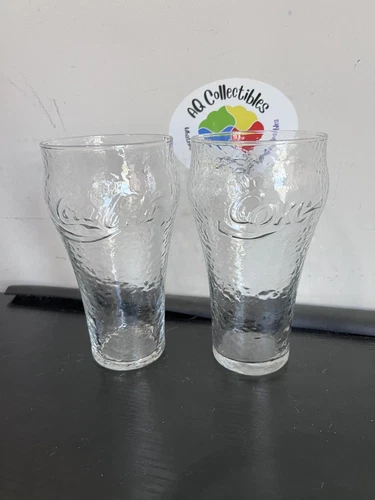 Vintage Coca-Cola Large 16oz Clear Pebble Glass Embossed Coke Classic Bar x2