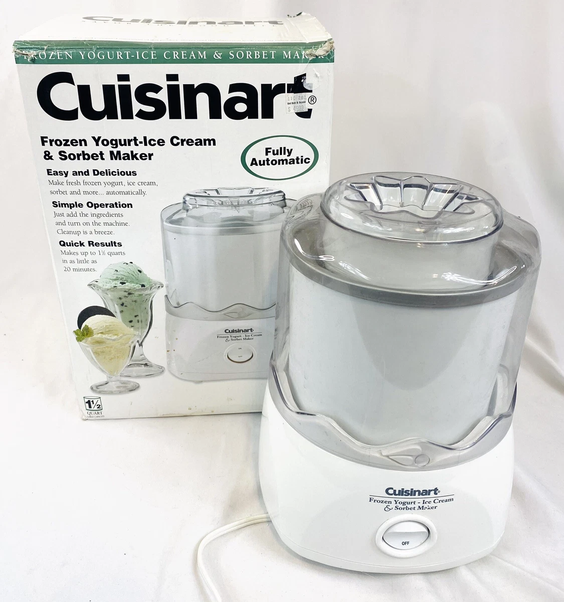 Cuisinart Frozen Ice Cream Yogurt Sorbet Maker Model ICE-20 - 1.5 Qt in  Orig Box