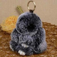 Llavero colgante pompón de conejo genuino hecho a mano llavero de piel de conejo real Rex pelusa