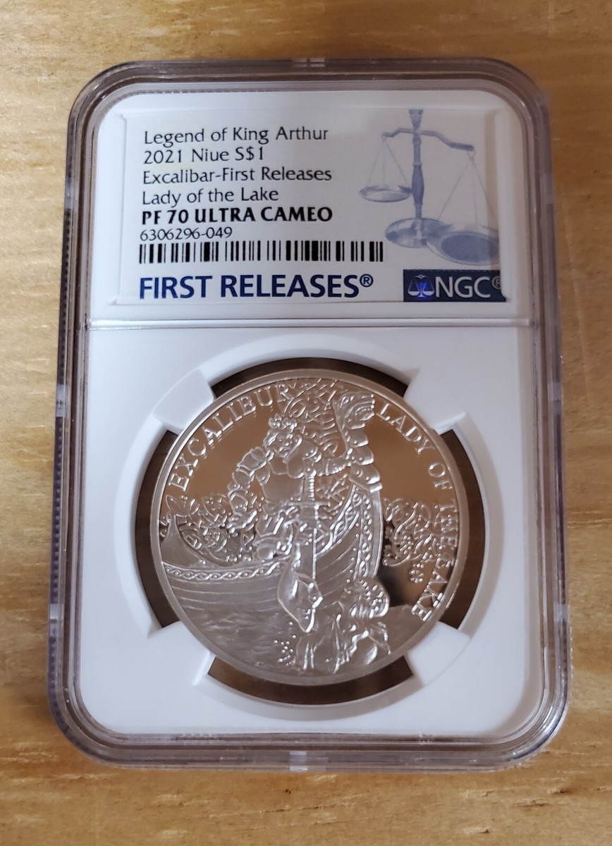 ふじさん　ヘラクレス 銀貨 1965 NGC AU Details 2021 Silver coin King Arthur Excalibur and Lady of the Lake