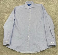 Vince Camuto Shirt Men's 15.5 Blue Striped Long Sleeve Button Up Slim Fit 5956
