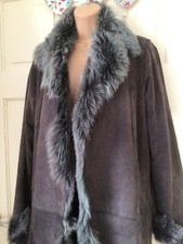 Women James Lakeland Luxury Coat Real Sheepskin Grey Shearling Suede Size 12