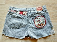 Levi's 501 Button Fly Custom Made Jeans Shorts Patchwork Crochet Gray Waist 34"