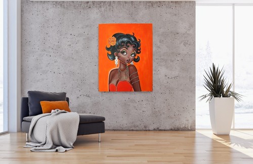 Betty Boop Cartoon Original Painting 24" x 30" Wall ART Jewelry B jewels collect - Picture 5 of 6