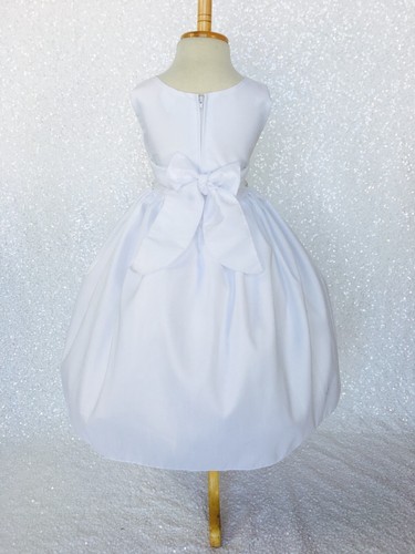 Sleeveless White Shantung Pearl Dress Wedding Birthday Pageant Flower Girl 2 4 6 - Picture 8 of 10