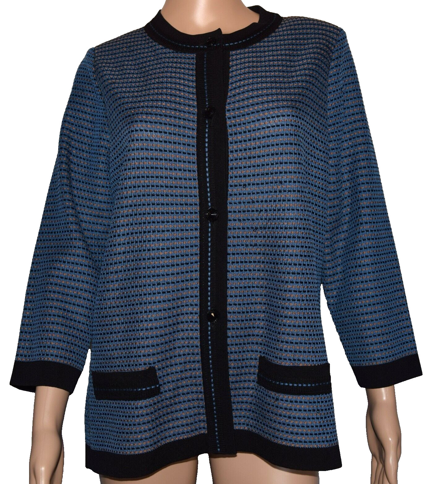 Misook Exclusively Blue Multicolor Button Front 3… - image 1