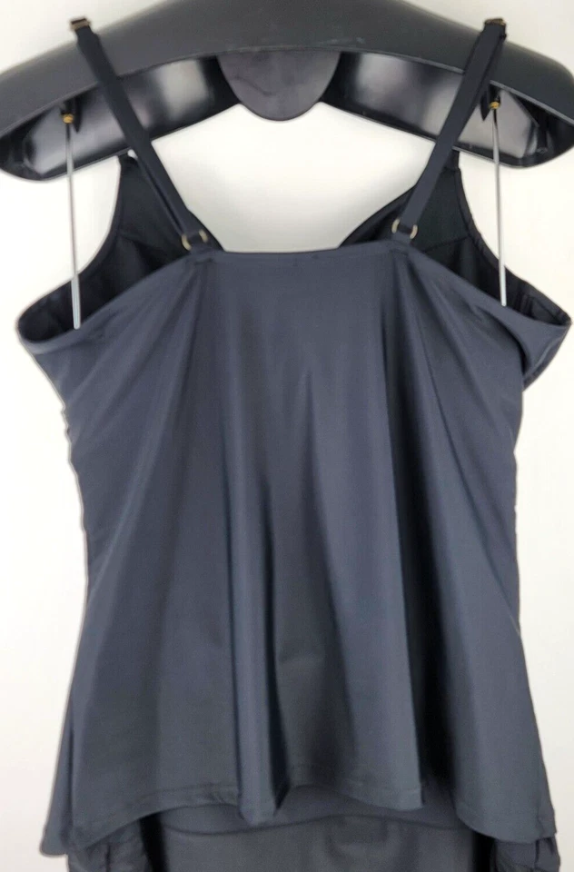 Island Escape Black 2 Piece Tankini Top Ruched Skirt Built in Bottoms Size 16 - Image 3 of 4