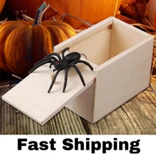 Spider In A Box Prank Wooden Scare Box Toy Trick Scary Halloween Party Pro Gift
