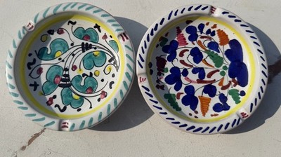 Vintage Sambuco Mario Deruta Italy Hand Painted Majolica set of 2 Trinket Dishes